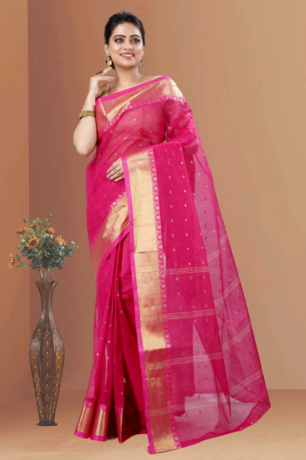 Pink Pure Cotton JoriPar Tant Saree (5174)