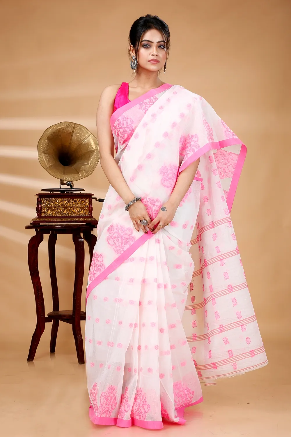 Pink Pure Cotton Botgach Tant Saree (518)
