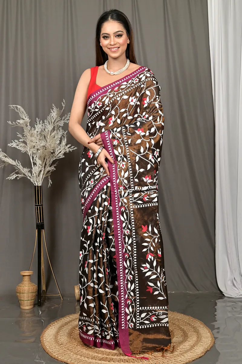 Black Cotton Parbun Handloom Saree  (52)