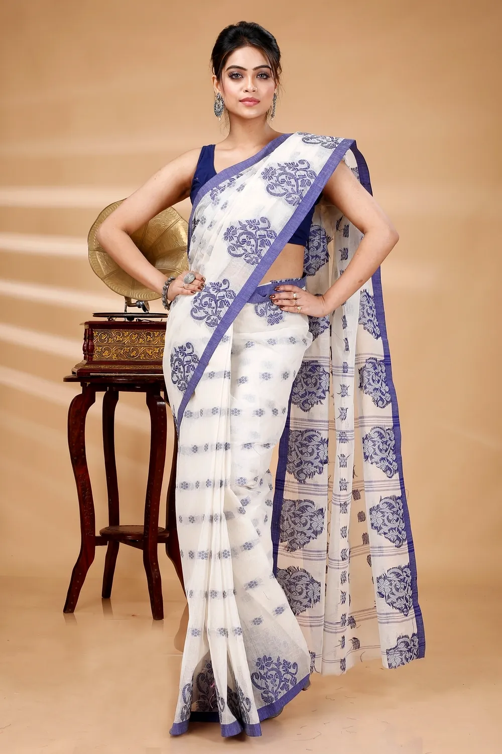 Blue Pure Cotton Botgach Tant Saree (520)