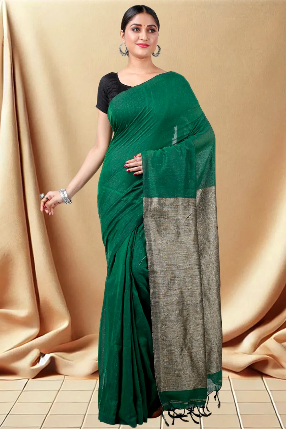 Green Pure Cotton Kesh Than Hand Loom Saree (5232)