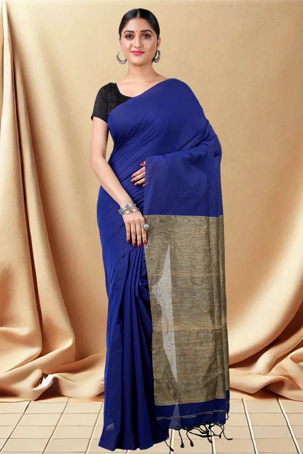 Blue Pure Cotton Kesh Than Hand Loom Saree (5233)