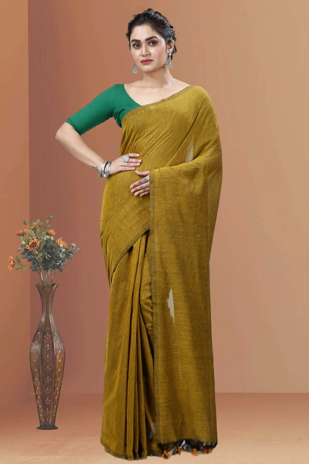 Brown Pure Cotton ThanKhadi Hand Loom Saree (5236)