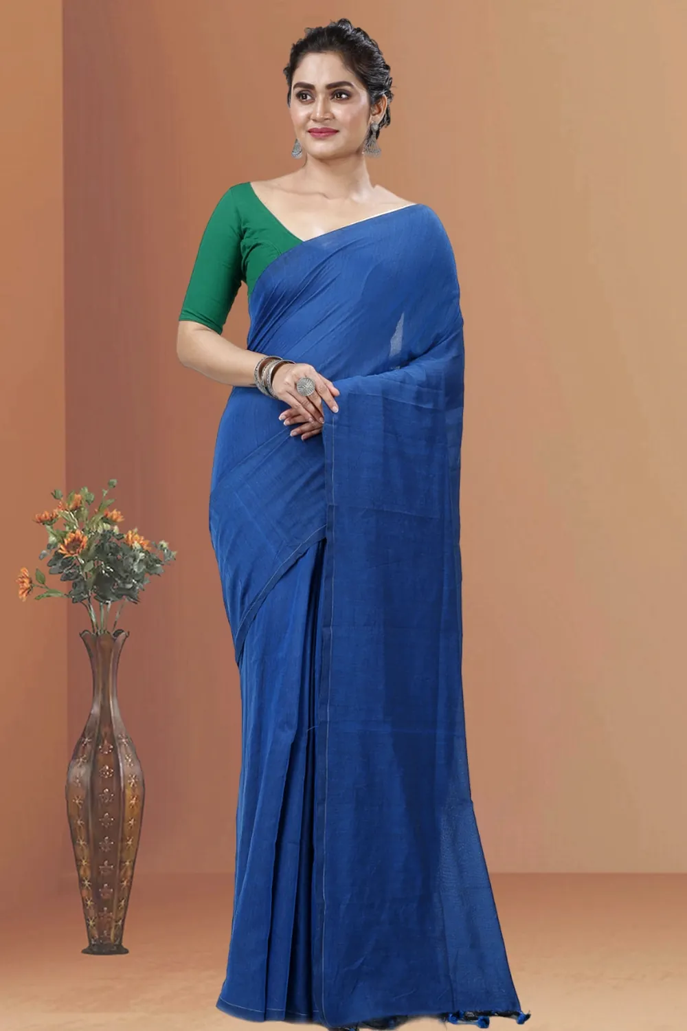 Blue Pure Cotton ThanKhadi Hand Loom Saree (5237)