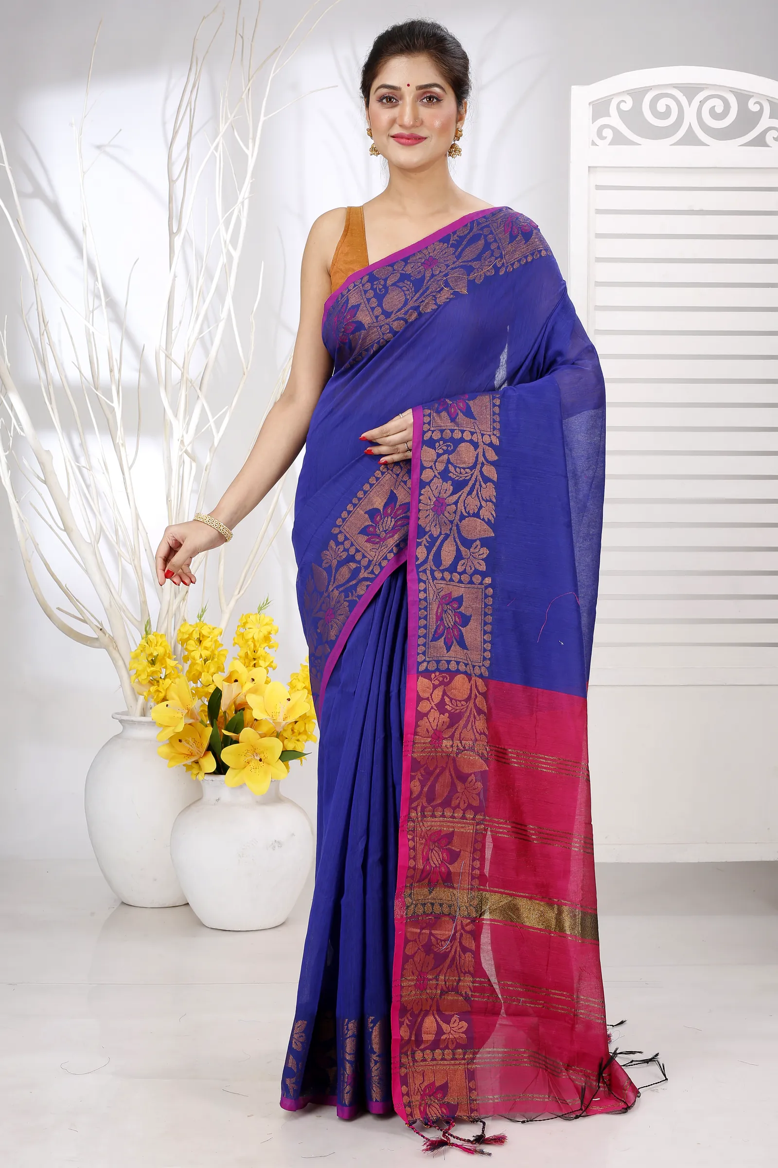 Naby Blue Pure Cotton Swarno Hand Loom Saree (5250)