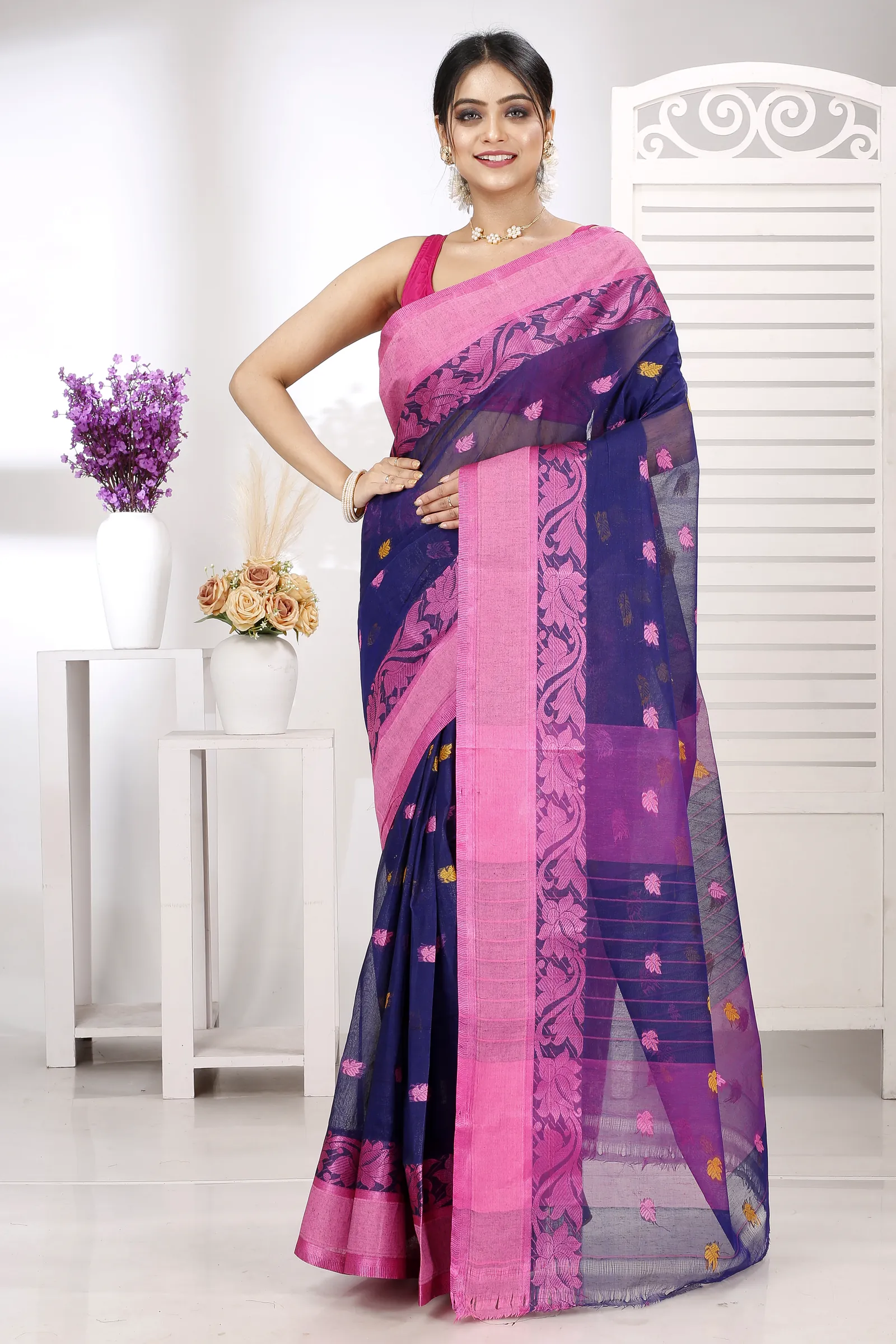 Naby Blue Pure Cotton Guti Tant Saree (5256)