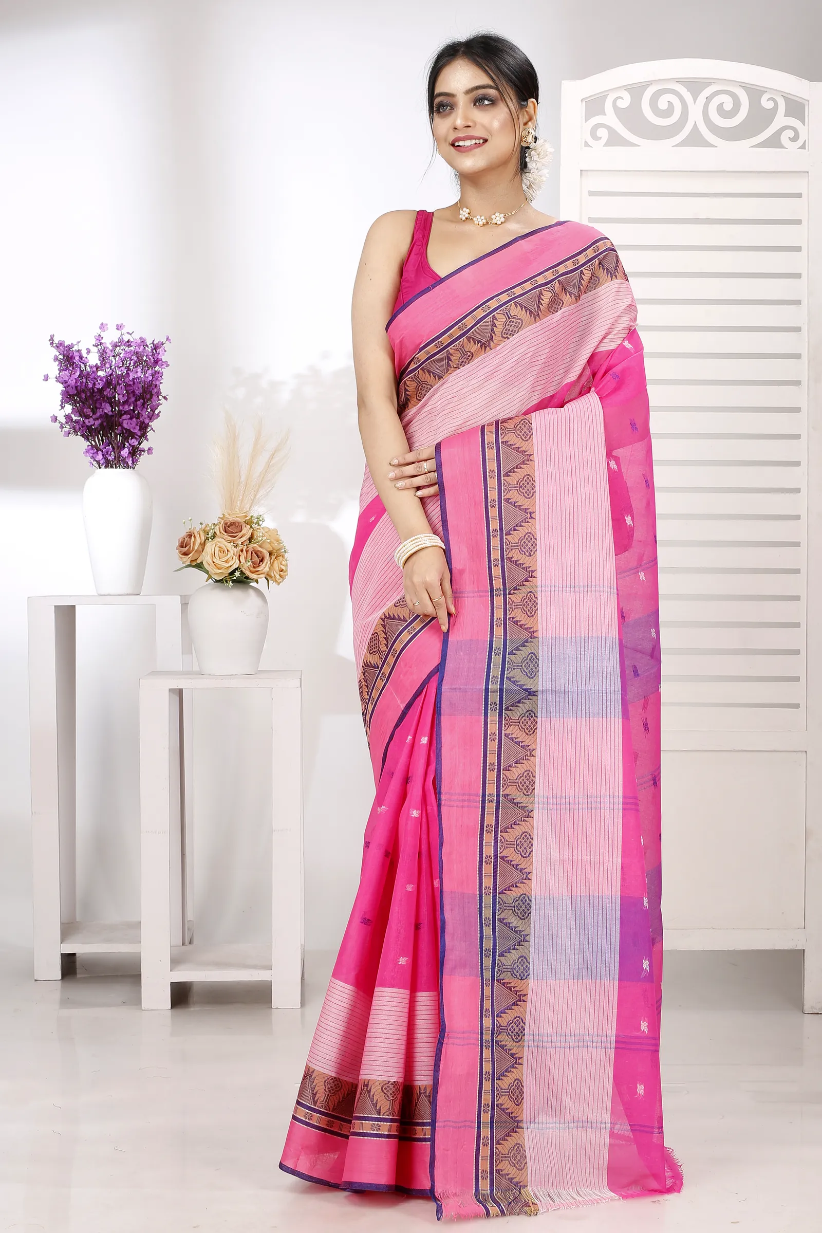 Pink Pure Cotton Suto Tant Saree (5265)