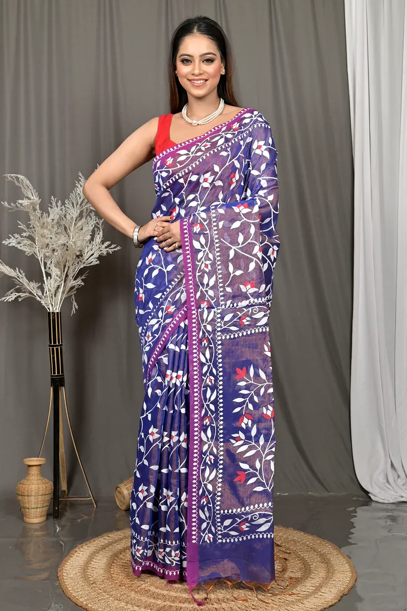 Violet Cotton Parbun Handloom Saree  (53)