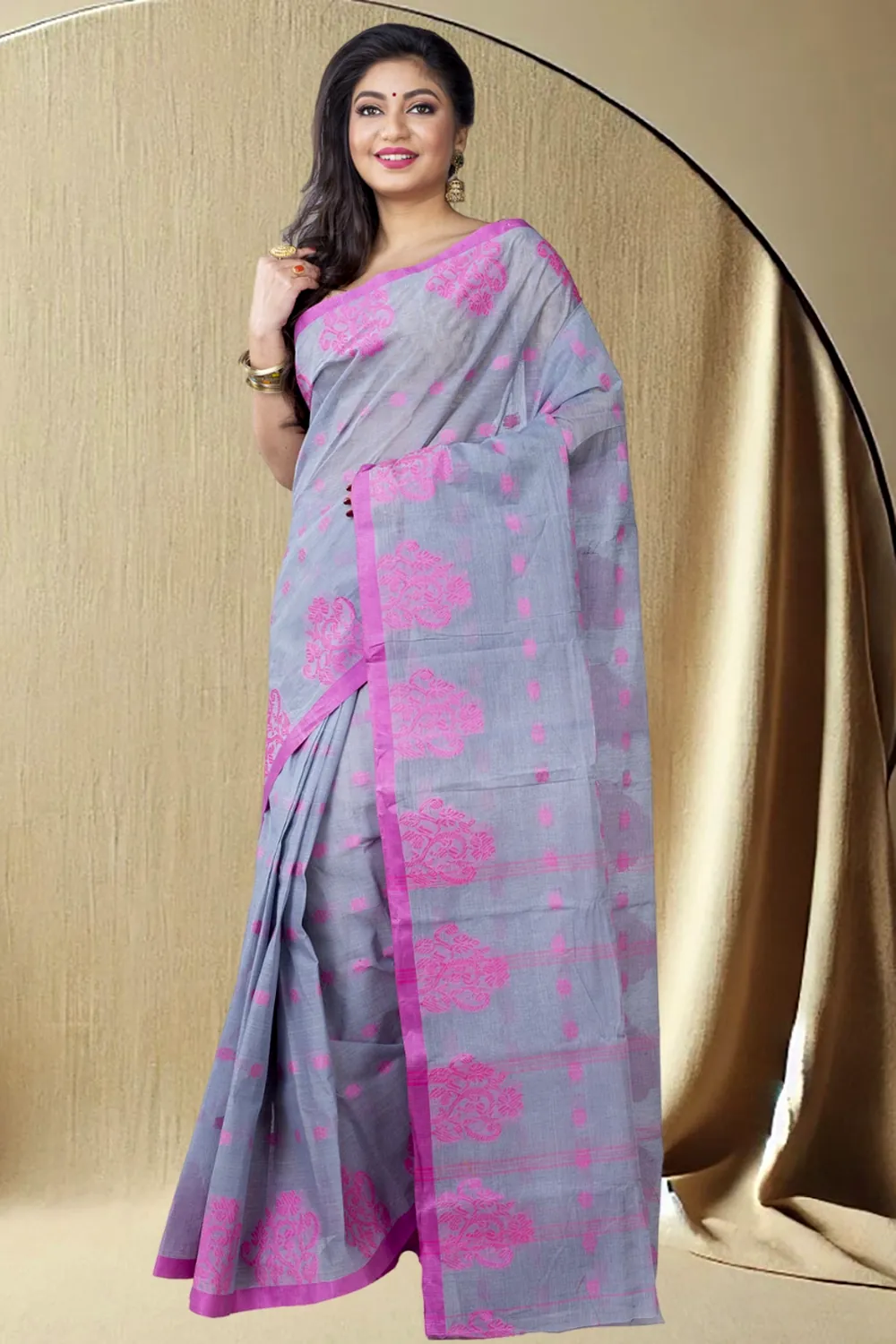 Grey Pure Cotton Botgach Tant Saree (537)