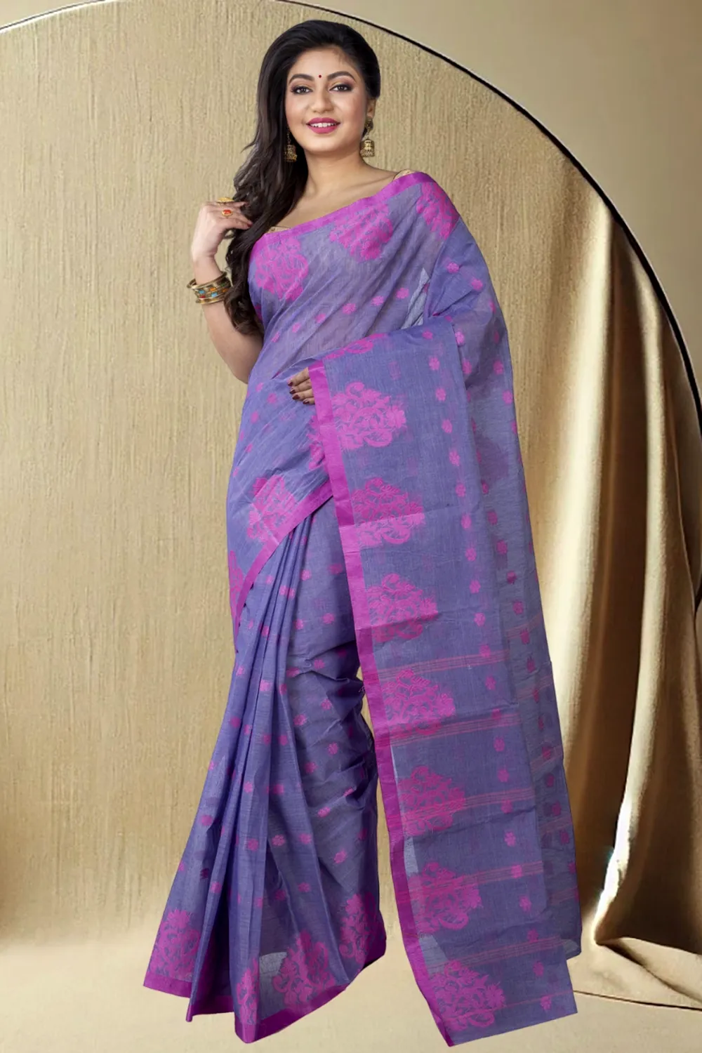 Light Blue Pure Cotton Botgach Tant Saree (538)