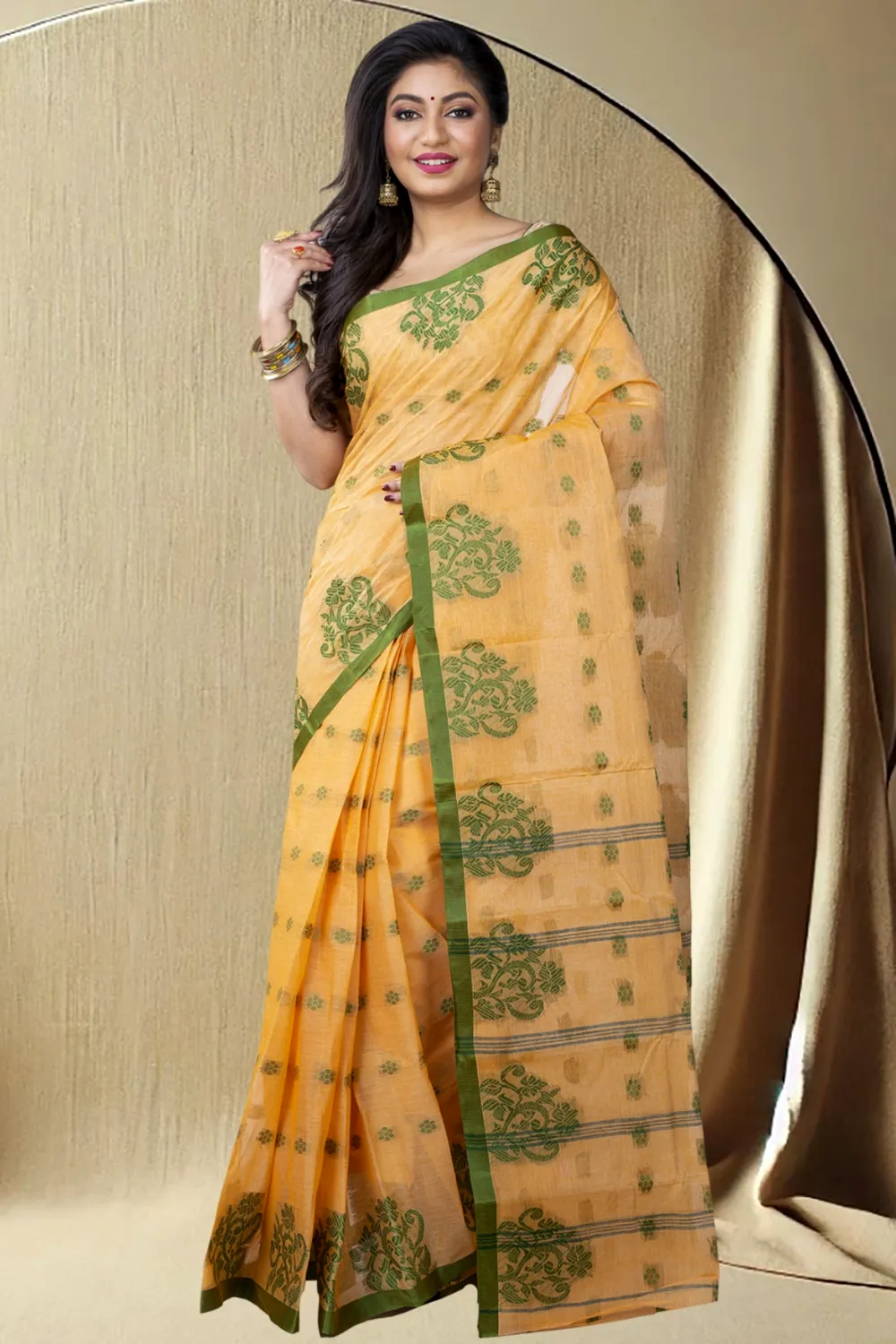 Light Yellow Pure Cotton Botgach Tant Saree (540)