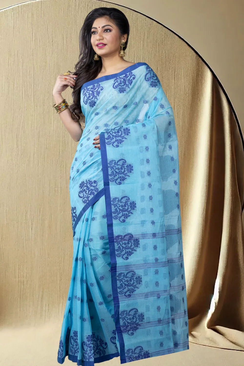Sky Blue Pure Cotton Botgach Tant Saree (542)