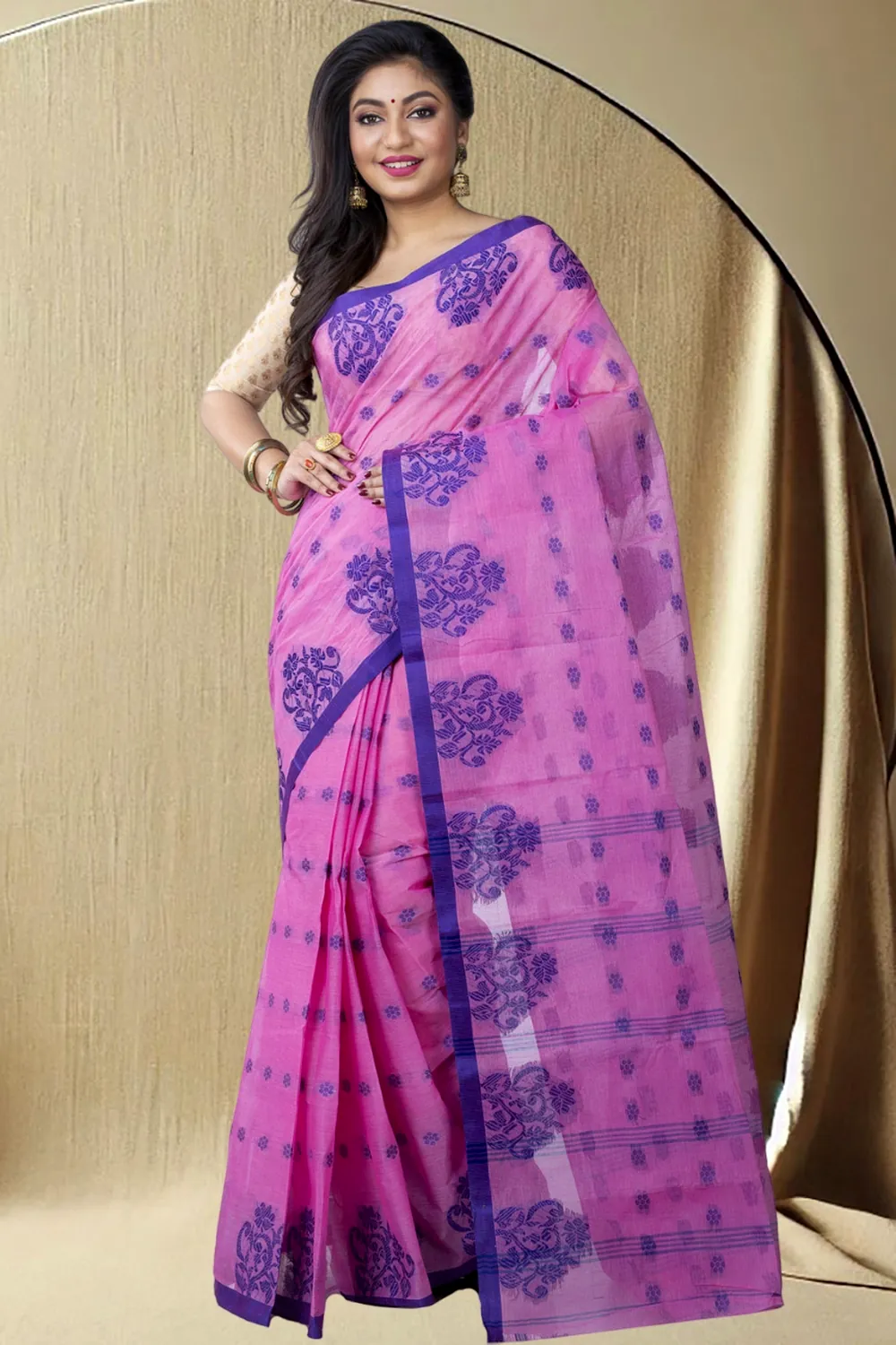 Pink Pure Cotton Botgach Tant Saree (543)
