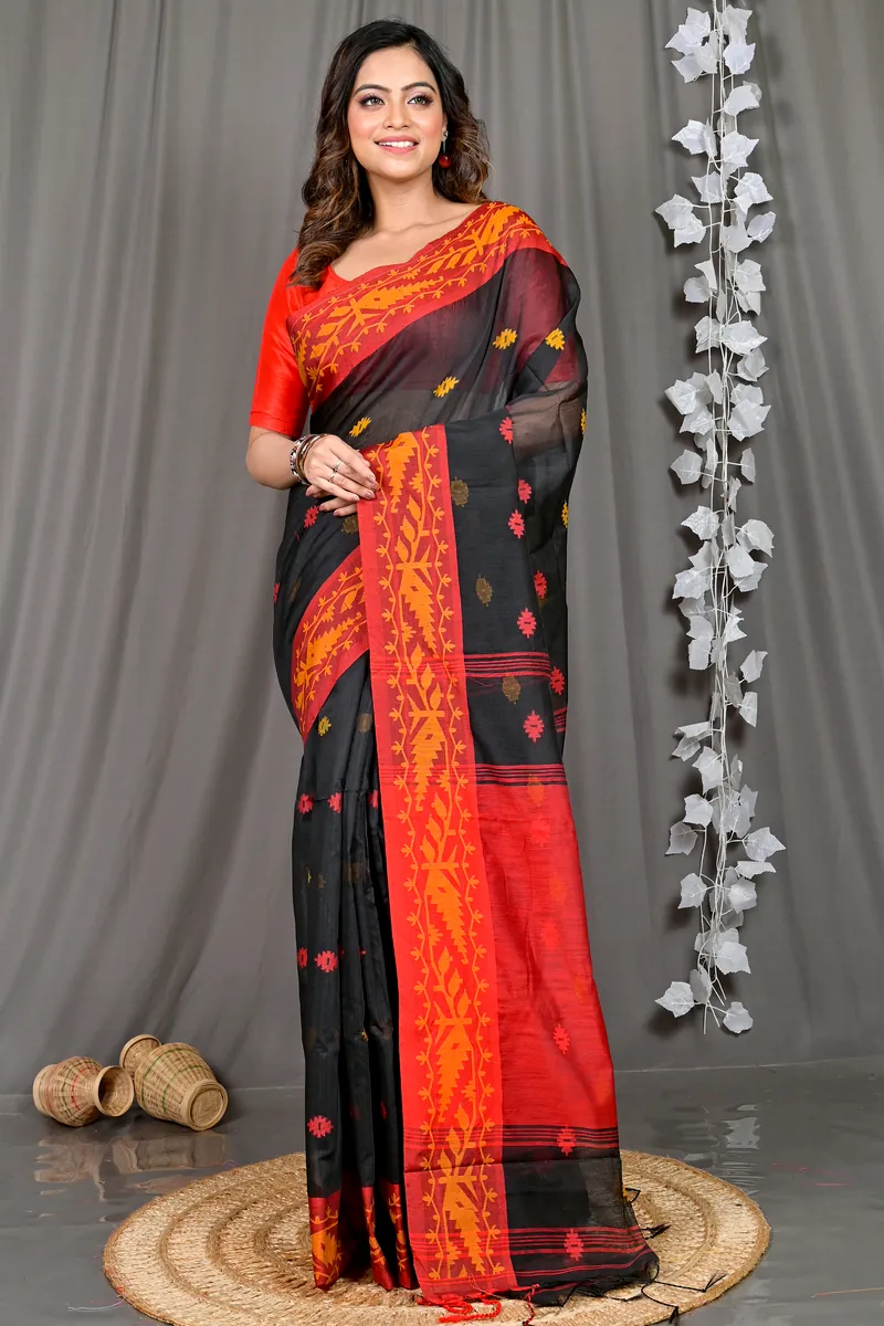 Black Red Cotton Blended Parul Hand Loom Saree (549)