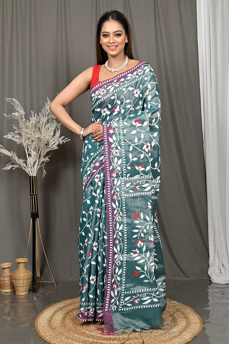 Green Cotton Parbun Handloom Saree  (55)