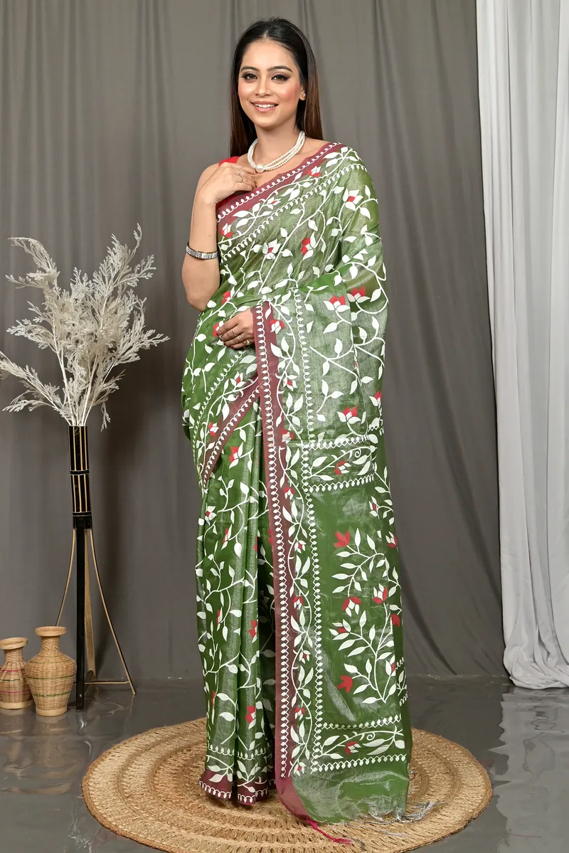Green Cotton Parbun Handloom Saree  (56)