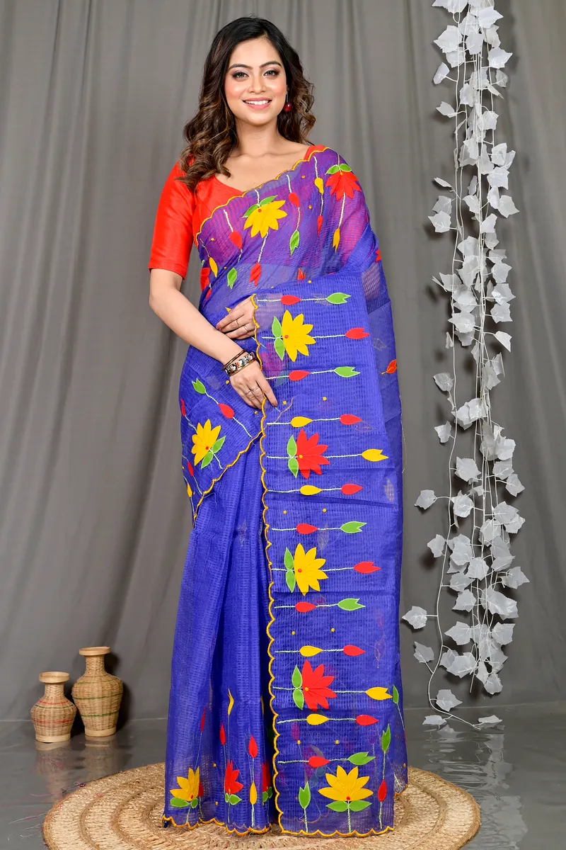 Naby Blue Kota Cotton Parva Applique Saree (565)