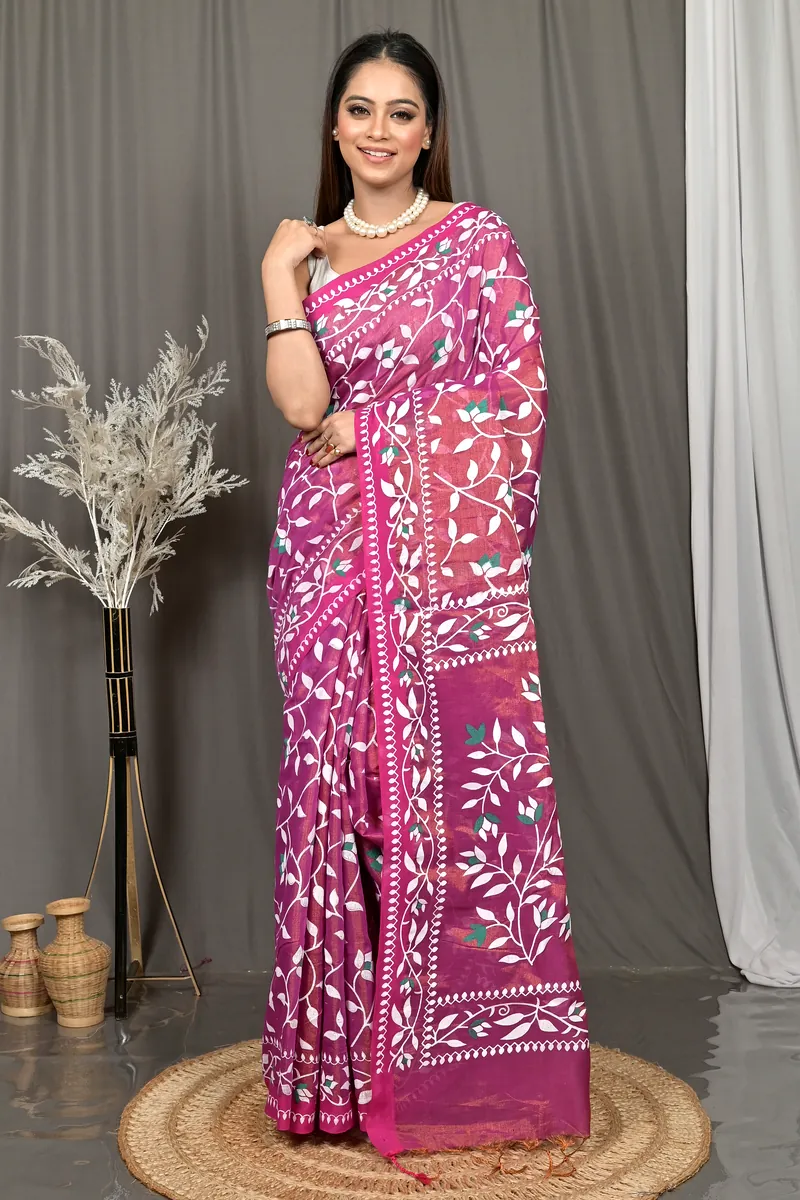 Purpel Cotton Parbun Handloom Saree  (57)