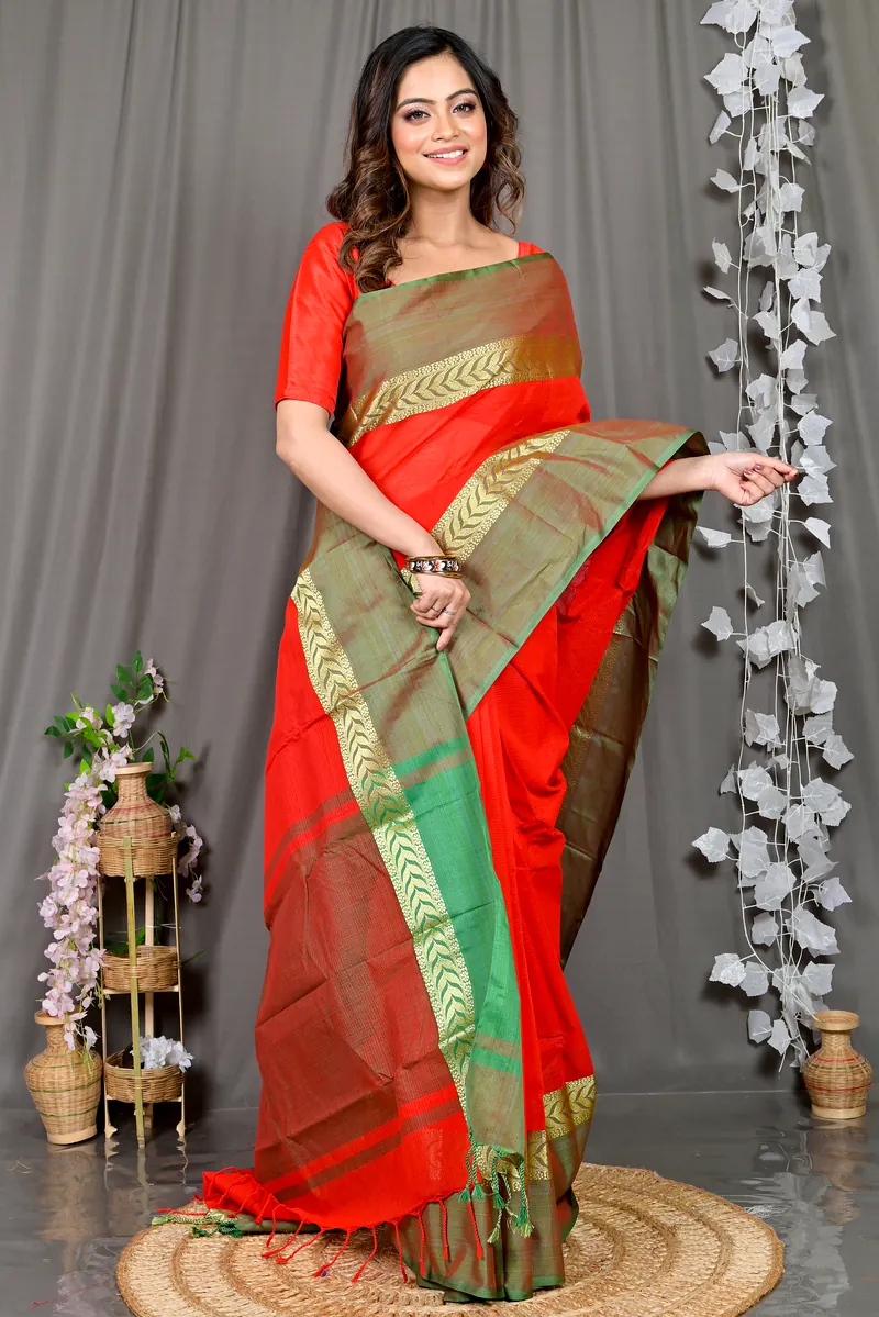 Red Pure Cotton Parvin Tant Saree (575)