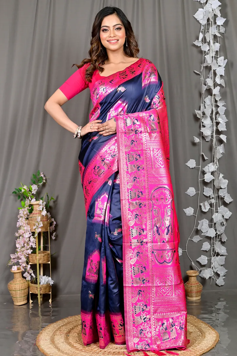 Violet Pink Cotton Silk Parza Baluchari Saree (584)