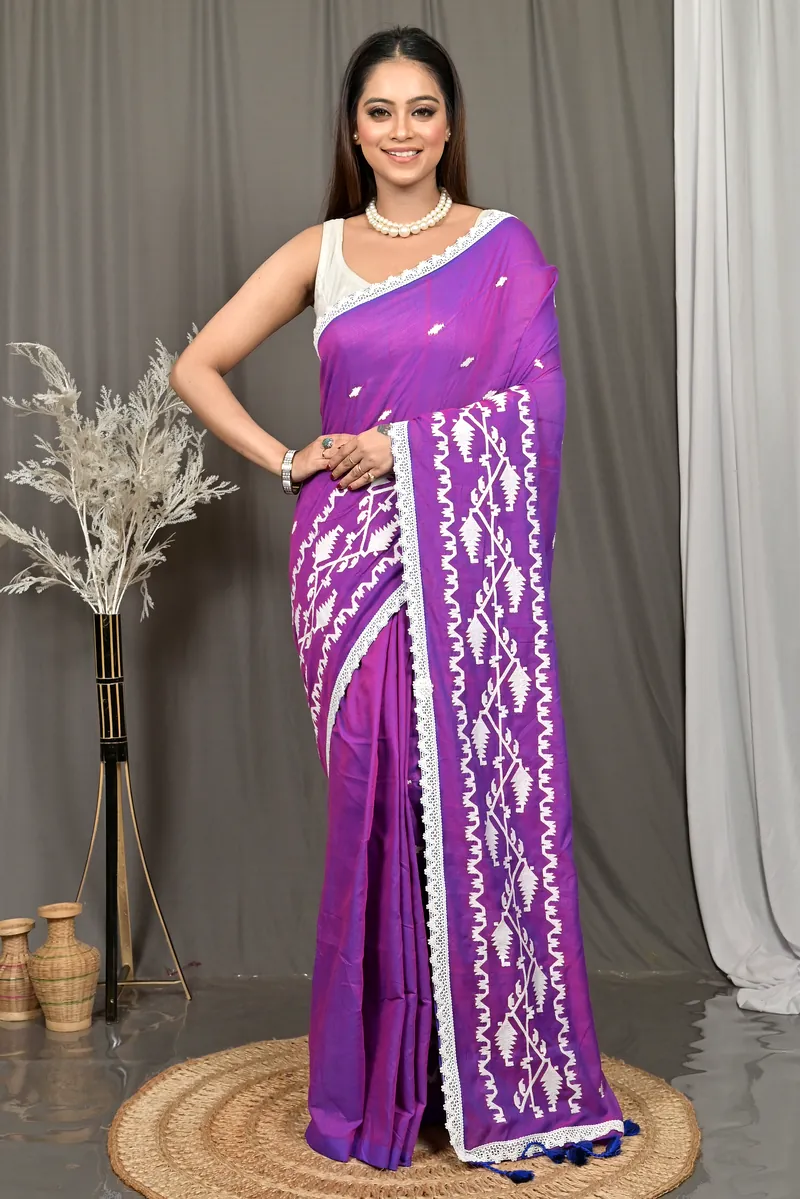 Purple Cotton Parepu Handloom Saree  (61)