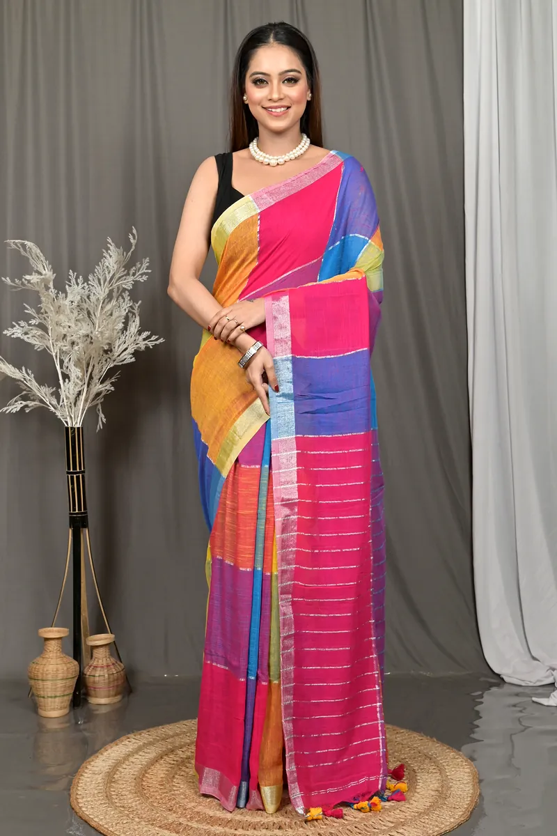 Multi-Coloured Cotton Souvon Handloom Saree  (616)
