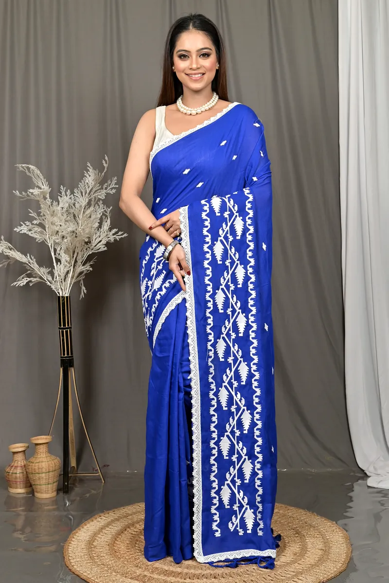 Naby Blue Cotton Parepu Handloom Saree  (62)