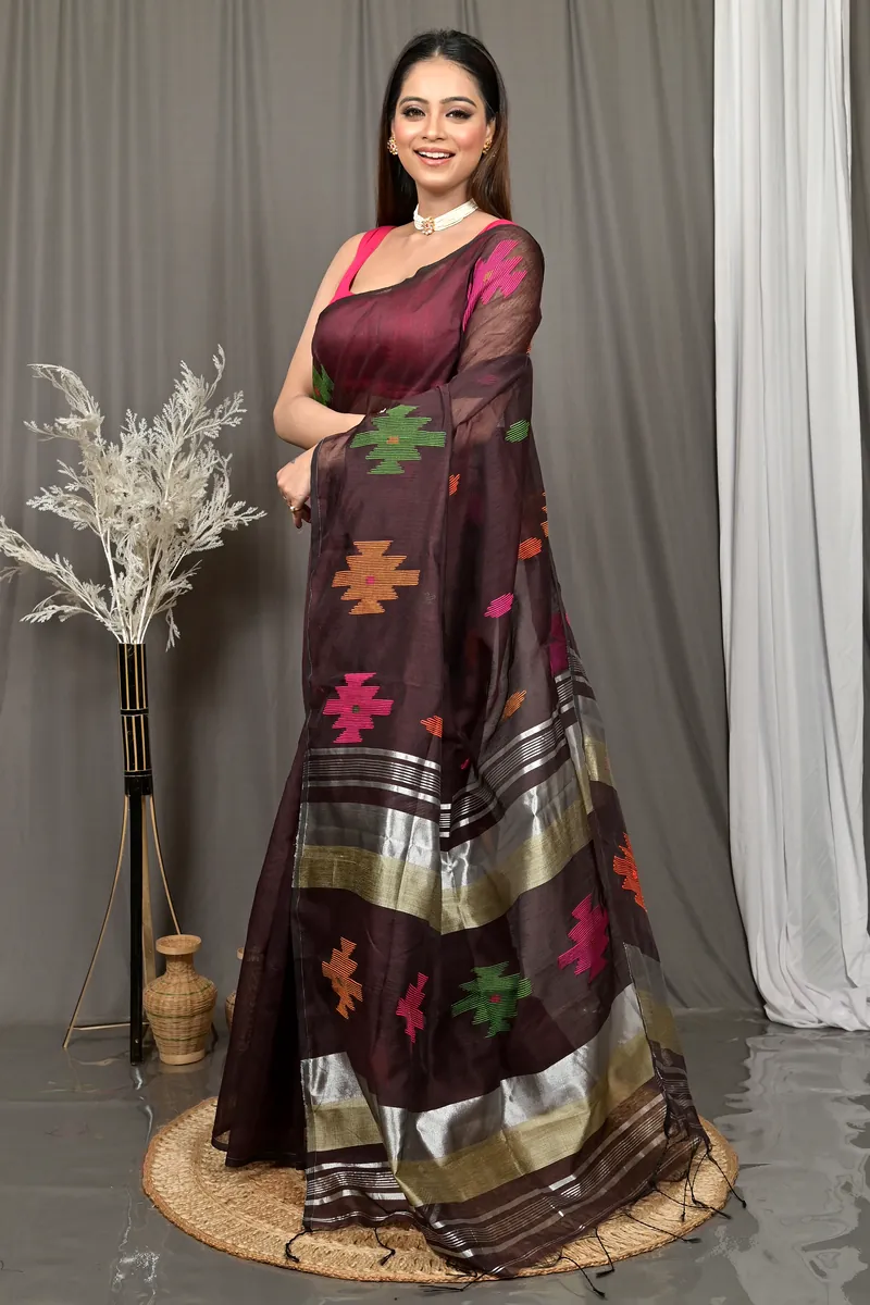 Maroon Cotton Soulik Handloom Saree  (621)