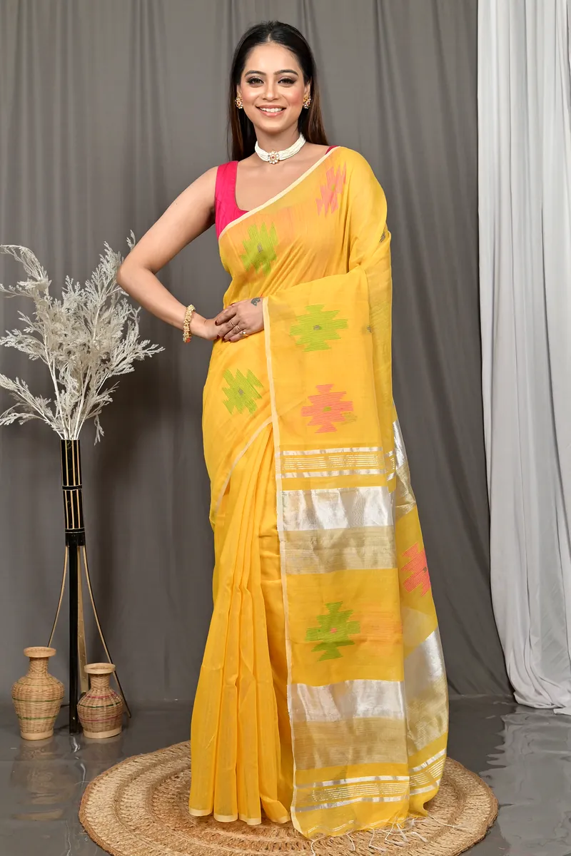 Yellow Cotton Soulik Handloom Saree  (623)