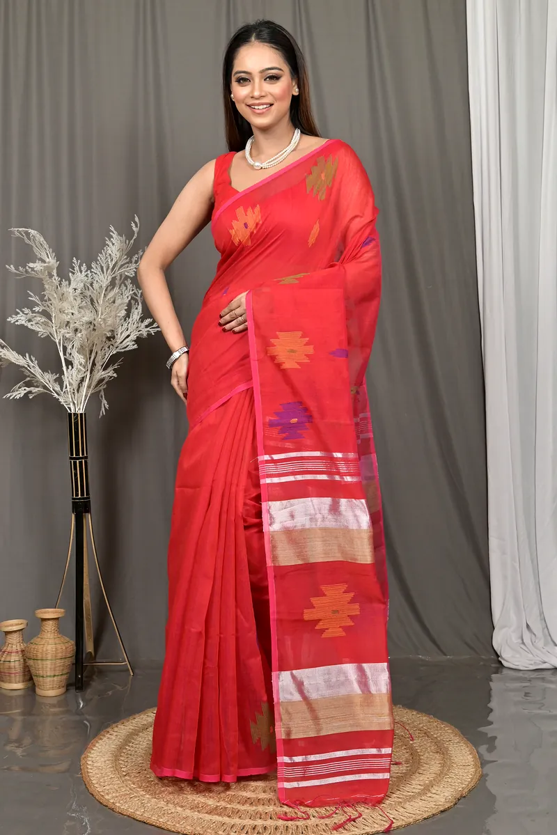 Red Cotton Soulik Handloom Saree  (625)