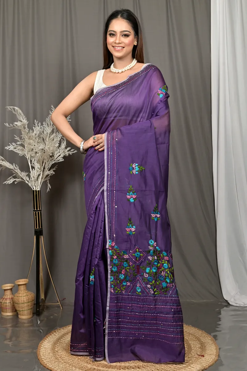 Dark Violet Cotton Soubun Kathan Saree  (636)