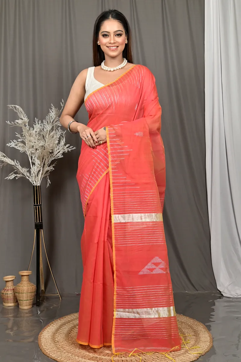 Peach Cotton Soubit Handloom Saree  (640)
