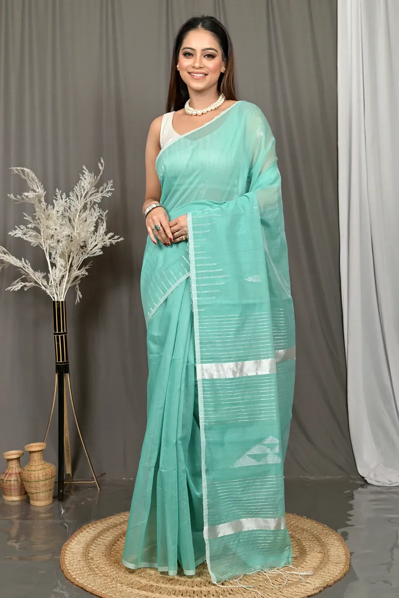 See Green Cotton Soubit Handloom Saree  (641)