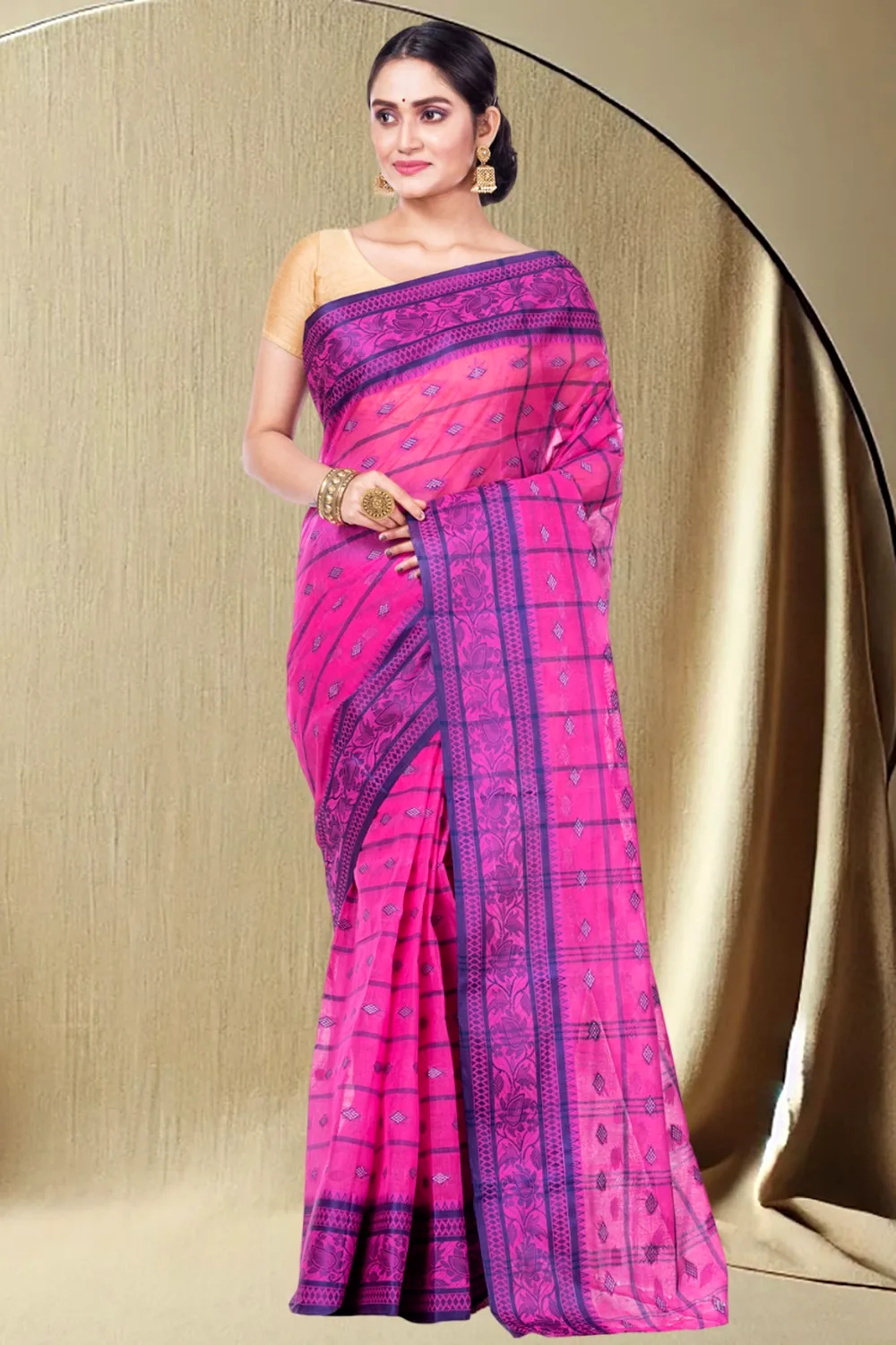 Pink Pure Cotton Diamond_Tant Tant Saree (643)