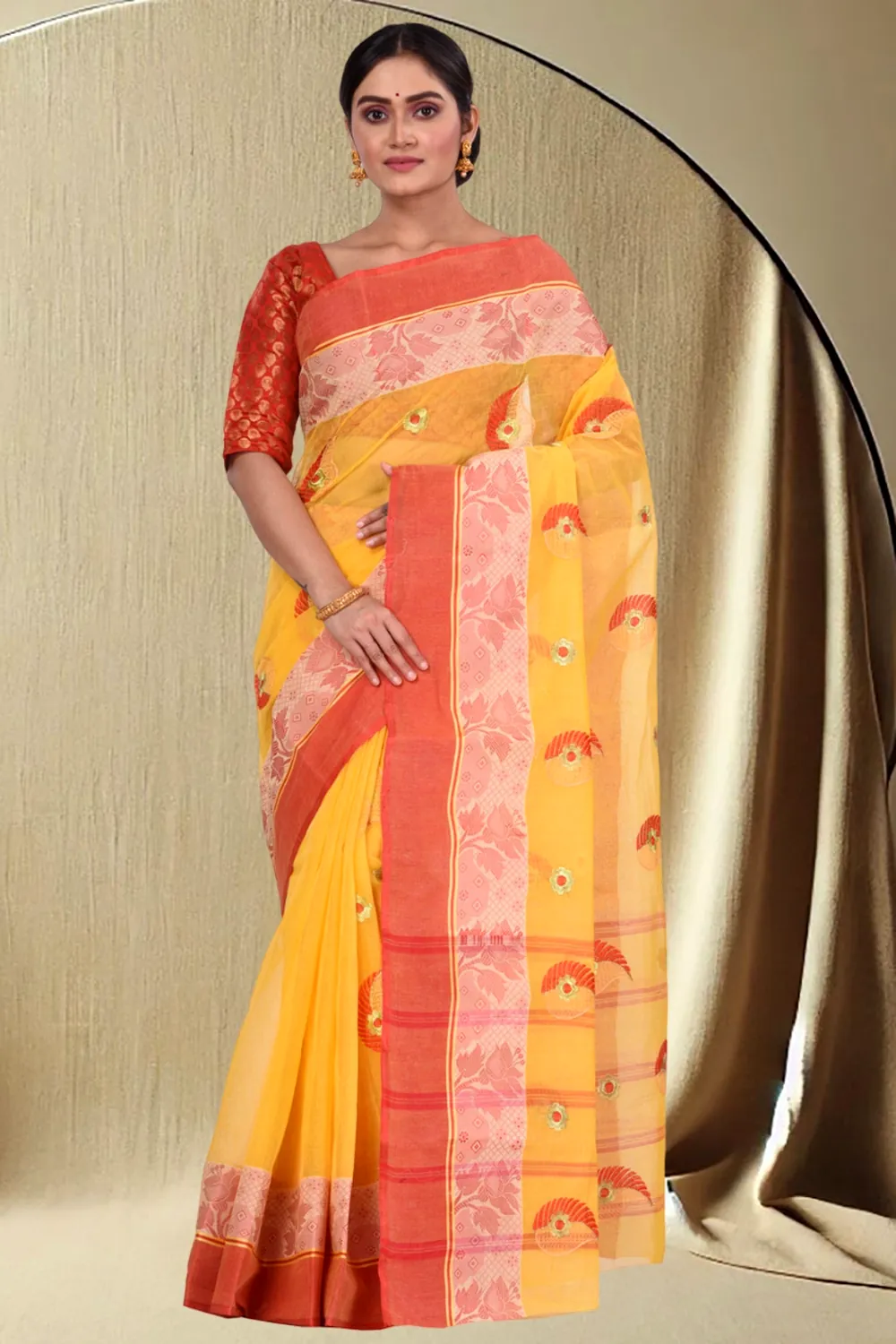 Yellow Pure Cotton Shanko_Embro Tant Embroidery (665)