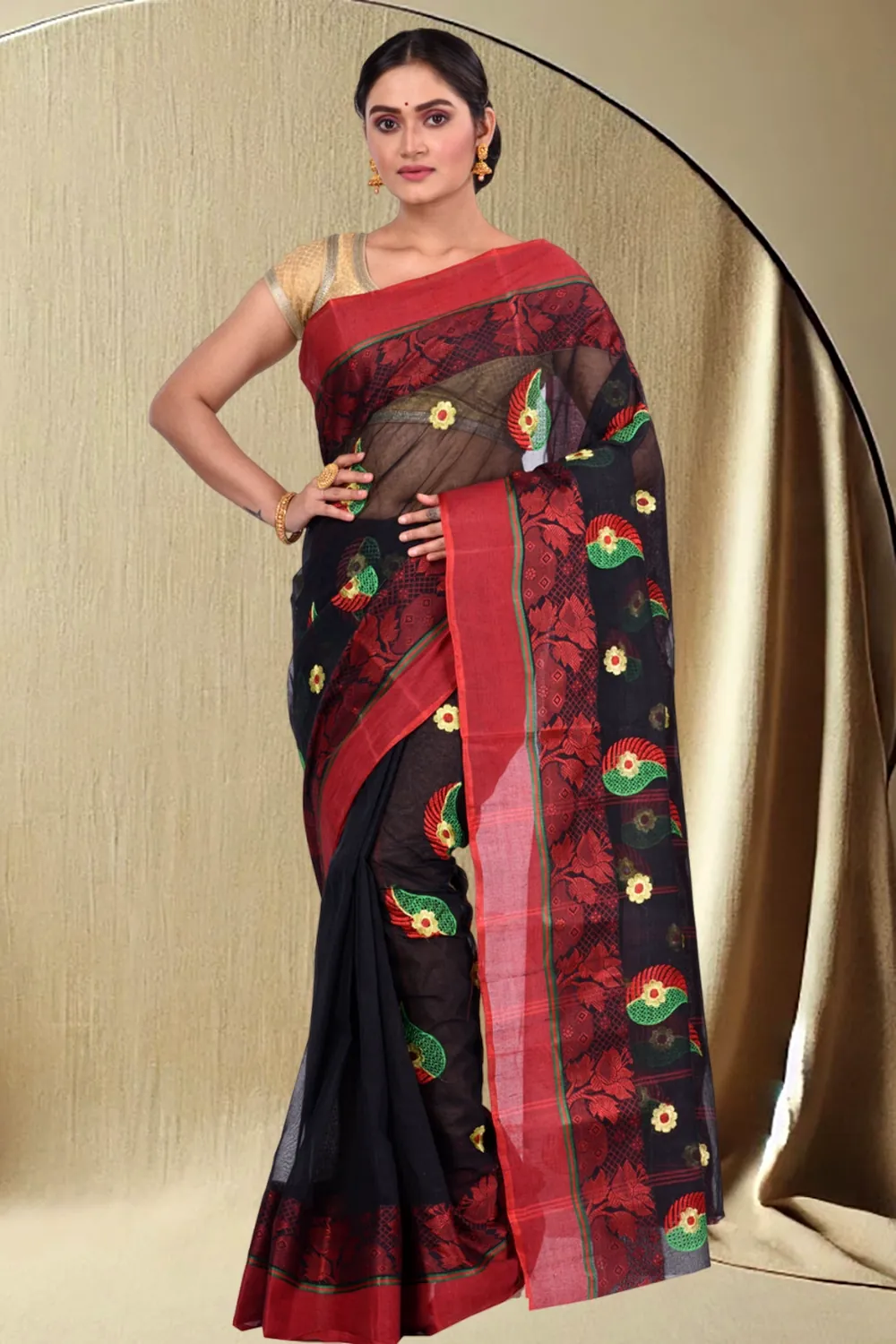 Black Pure Cotton Shanko_Embro Tant Embroidery (666)