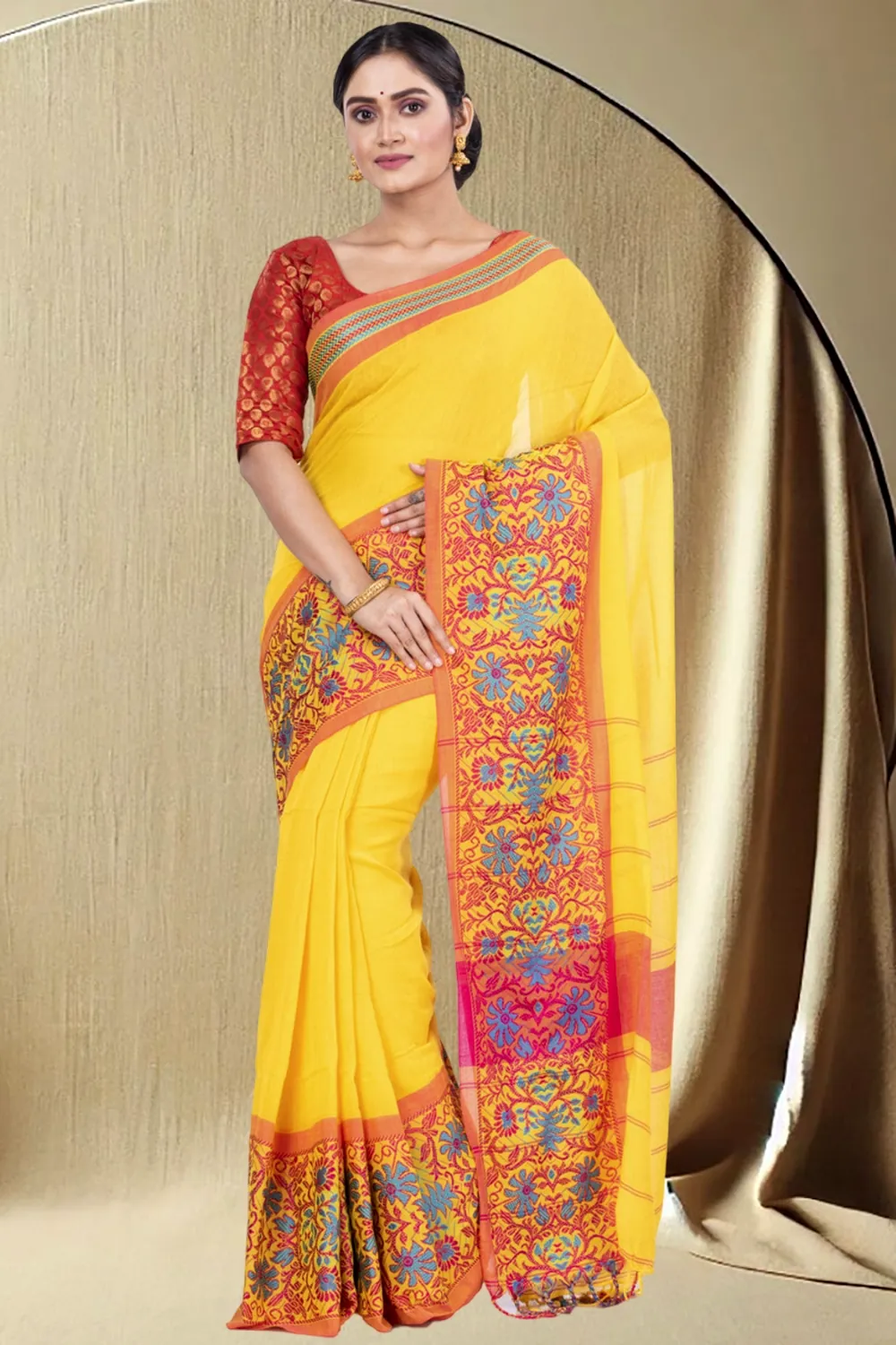 Yellow Pure Cotton Begompuri_Hand Hand Loom Saree (667)