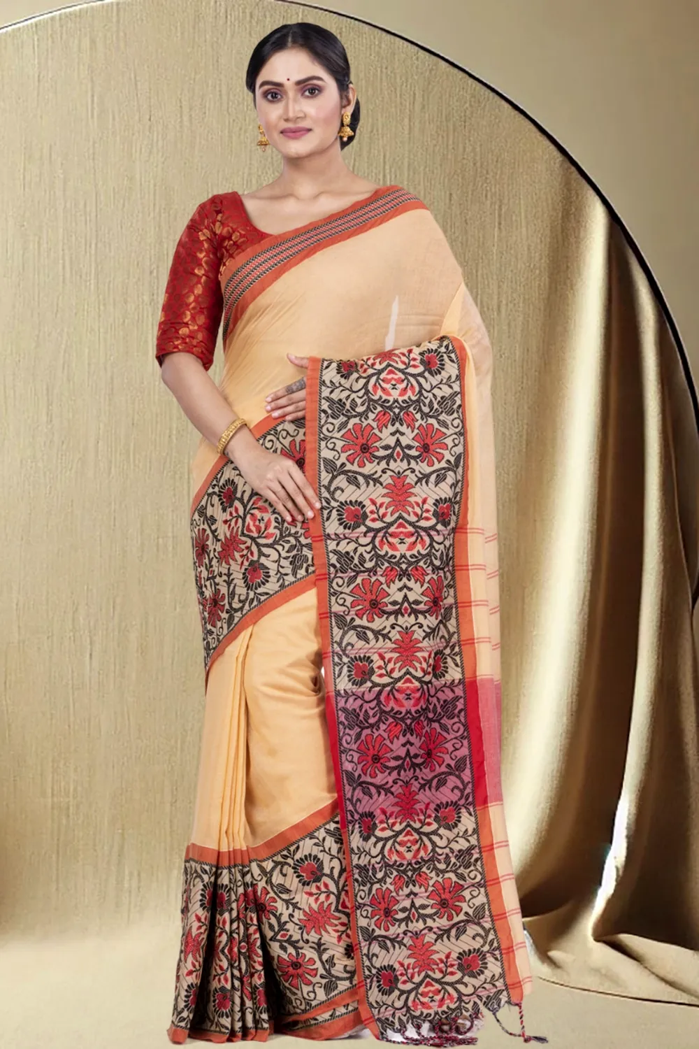 Cream Pure Cotton Begompuri_Hand Hand Loom Saree (669)