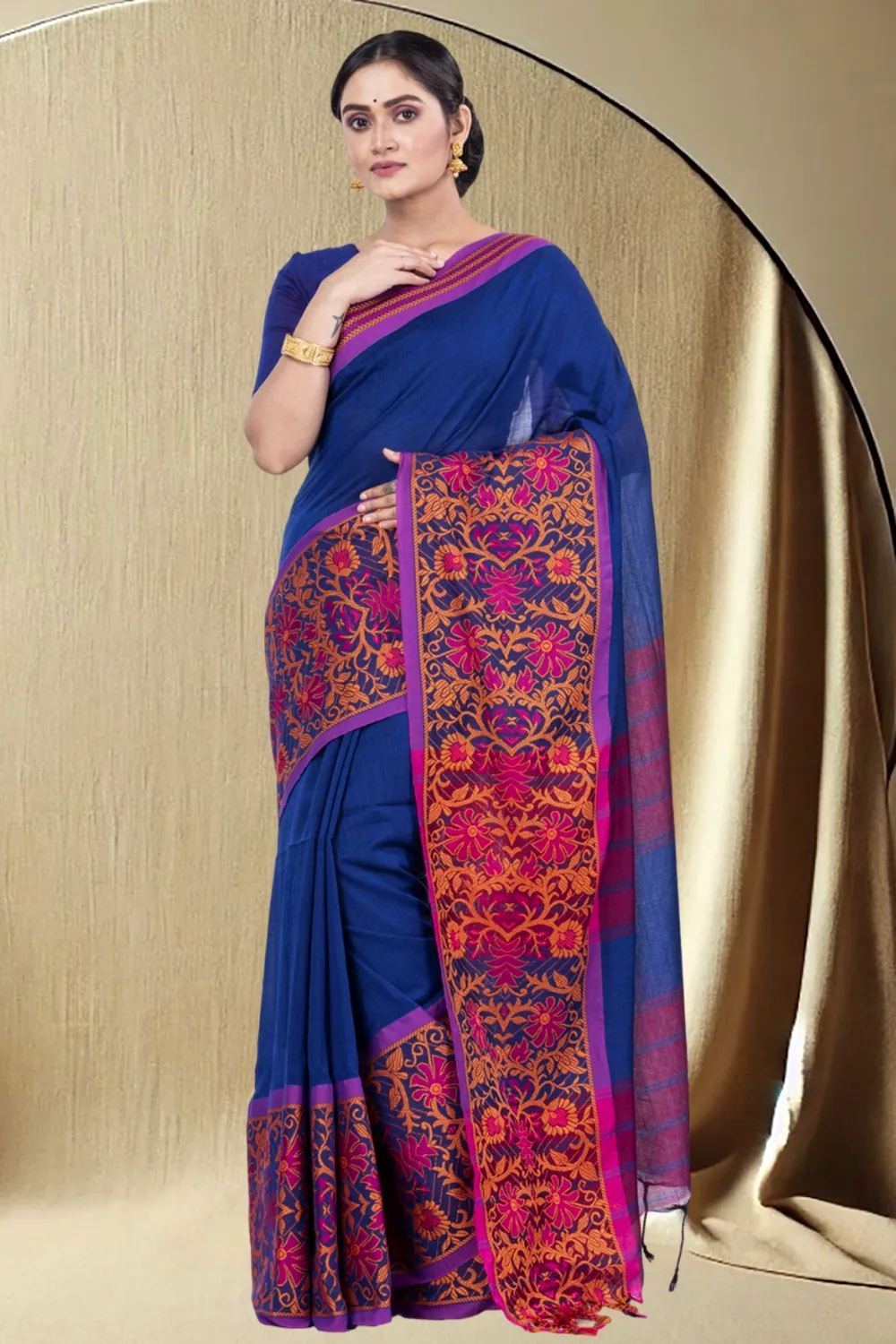 Blue Pure Cotton Begompuri_Hand Hand Loom Saree (670)