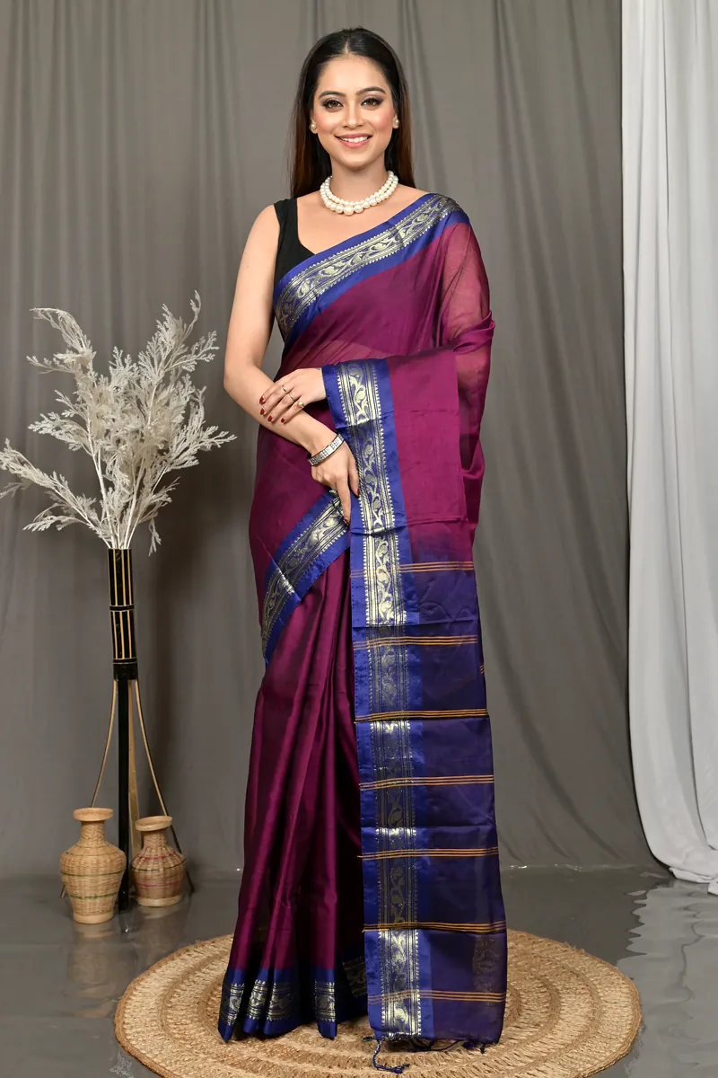 Magenta Cotton Parlik Gadwal Saree  (68)