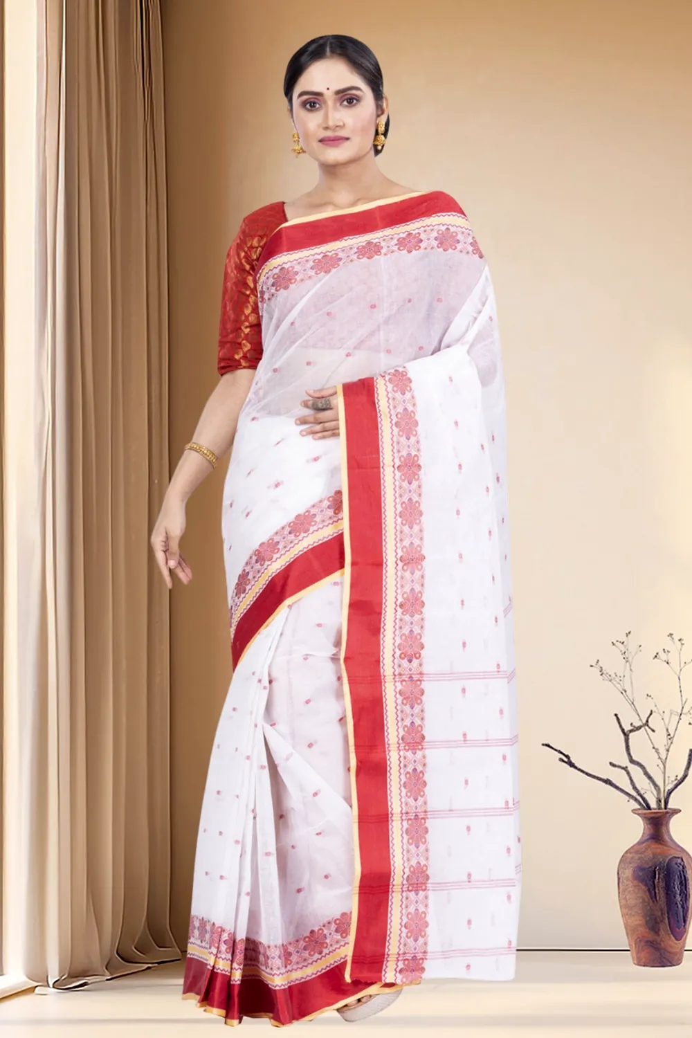 Red Pure Cotton VelvetPar_tant Tant Saree (699)