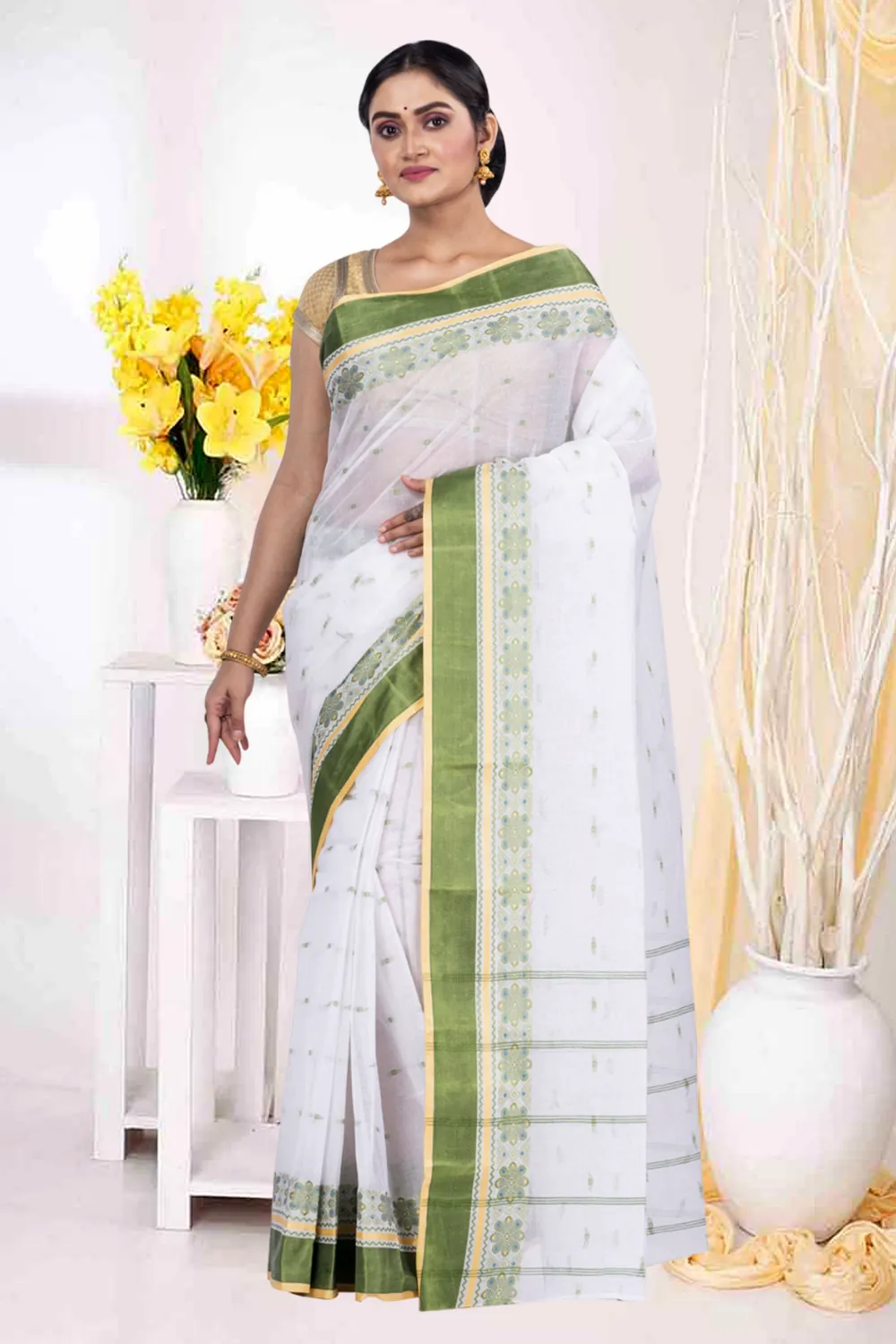 Green Pure Cotton VelvetPar_tant Tant Saree (700)