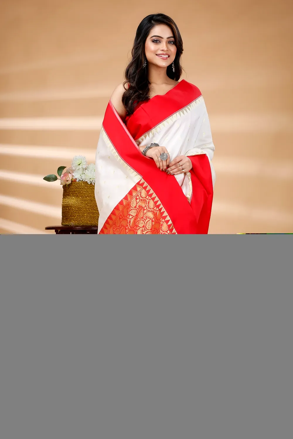 White Red Blended Cotton Gourigorod_Ankit Hand Loom Saree (7027)