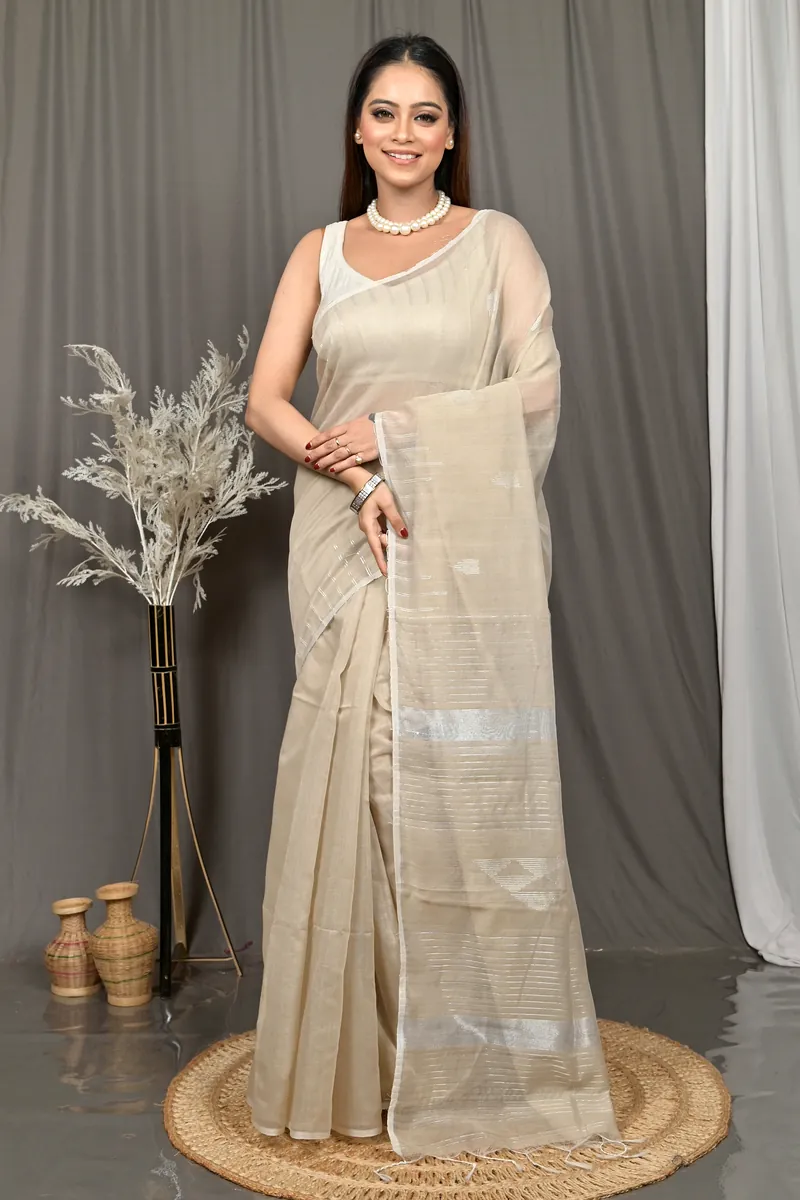 Cream Cotton Soubit Handloom Saree  (715)