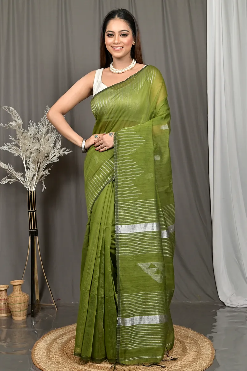 Green Cotton Soubit Handloom Saree  (716)