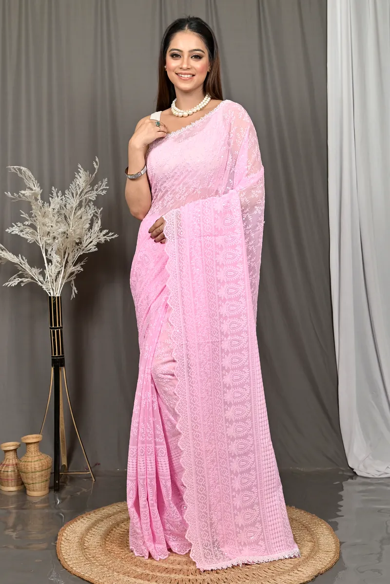 Baby Pink Cotton Parmon Chikankari Saree  (73)