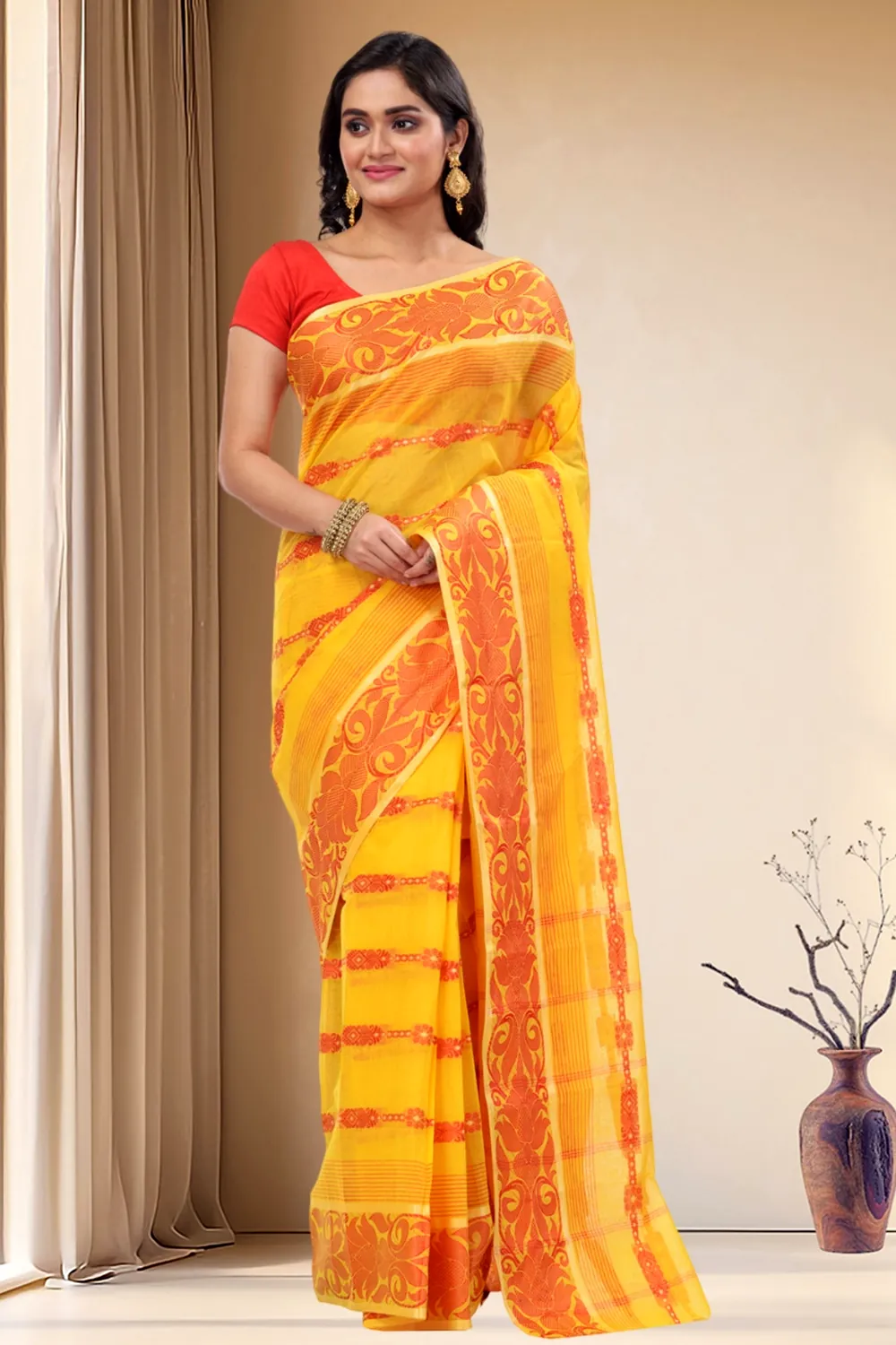 White Pure Cotton Charulata_Desiging Tant Saree (739)