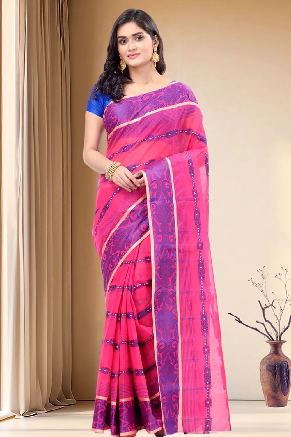 Pink Pure Cotton Charulata_Desiging Tant Saree (743)