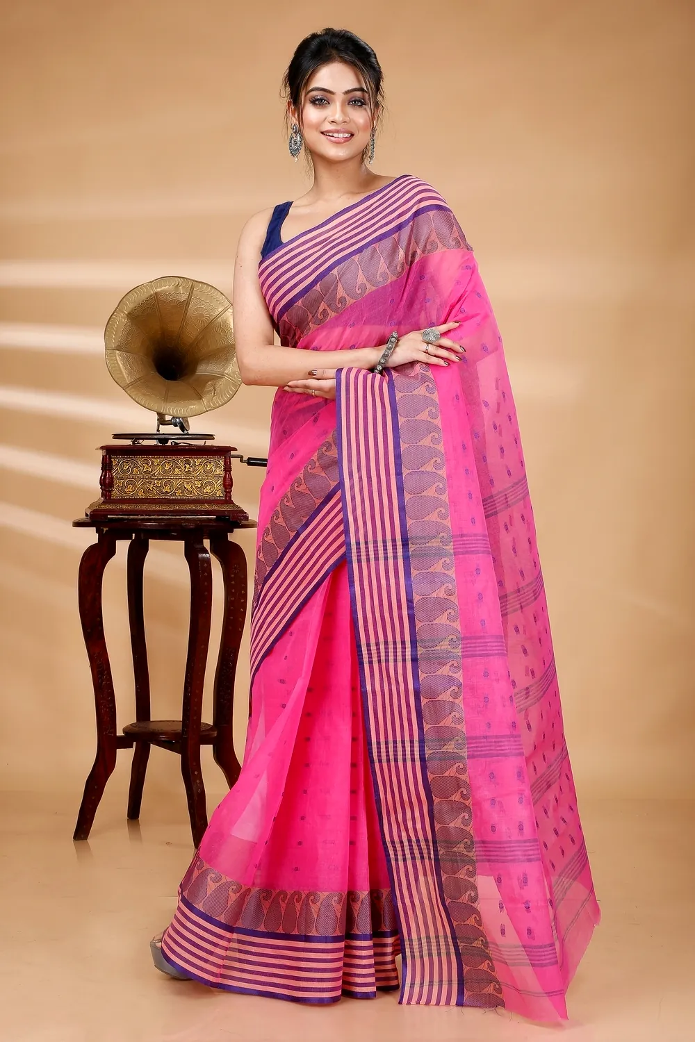 Pink Pure Cotton Moti_Buti Tant Saree (746)