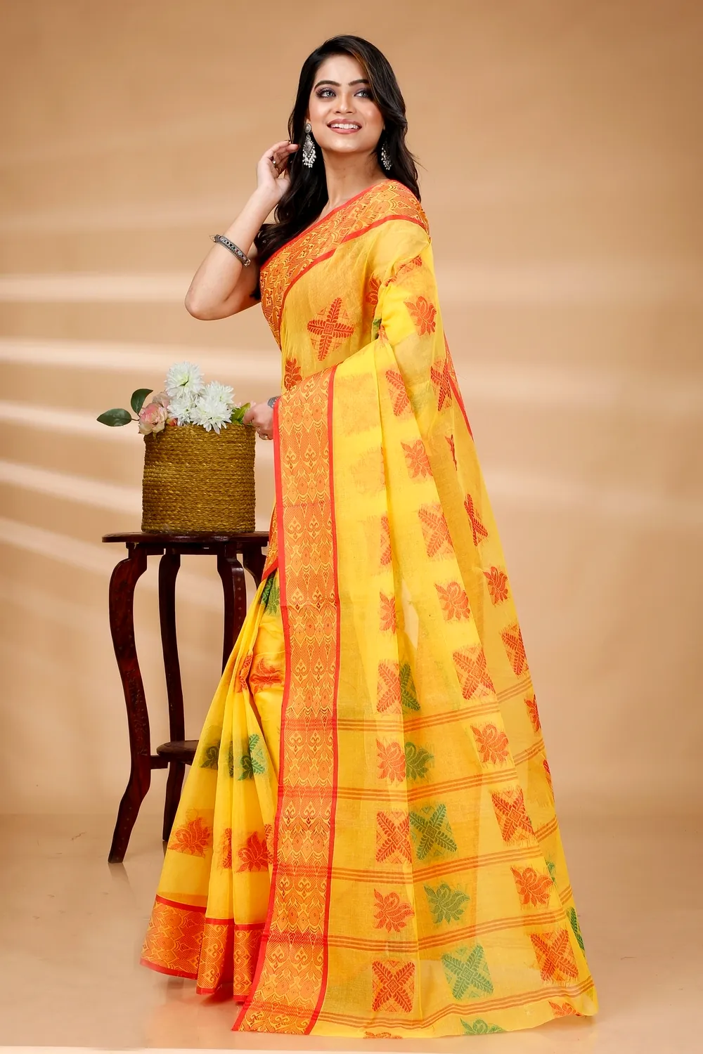 Yellow Pure Cotton Suparna Buti Tant Saree (759)
